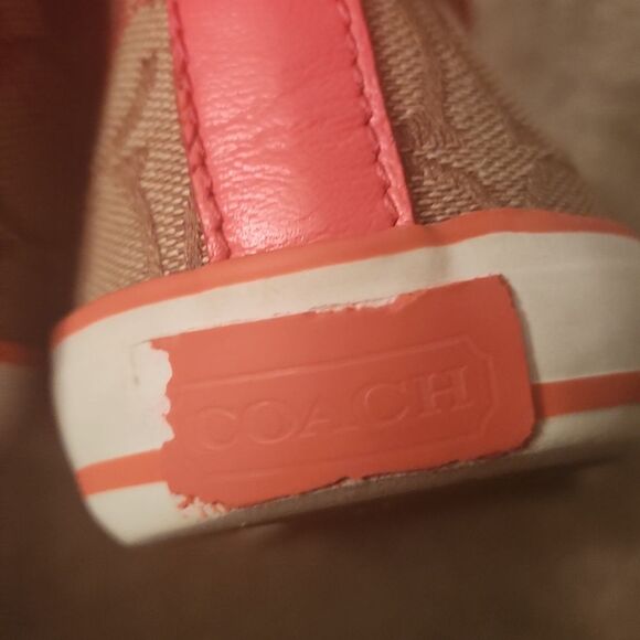 Coach "Franca" Brown Jacquard Signature w/ Pink Accents Hi Top Sneakers Size 9 - Picture 6 of 14